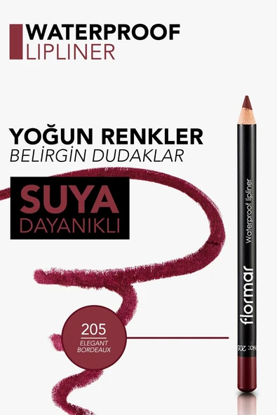 Flormar Yüksek Pigmentli & Mat Bitişli Suya Dayanıklı Dudak Kalemi 205 ELEGANT BORDEAUX - Resim 3