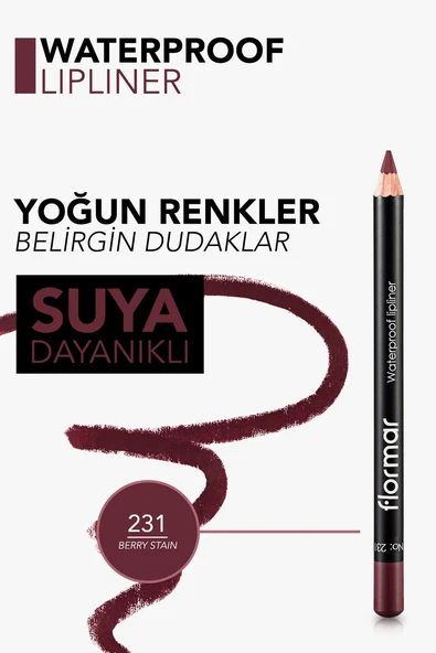 Flormar Yüksek Pigmentli & Mat Bitişli Suya Dayanıklı Dudak Kalemi 231 BERRY STAIN - Resim 3