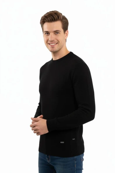 Erkek Sıfır Yaka Kazak Petek Örgü Klasik Kalıp 5243C BGL-ST04859 - Resim 8