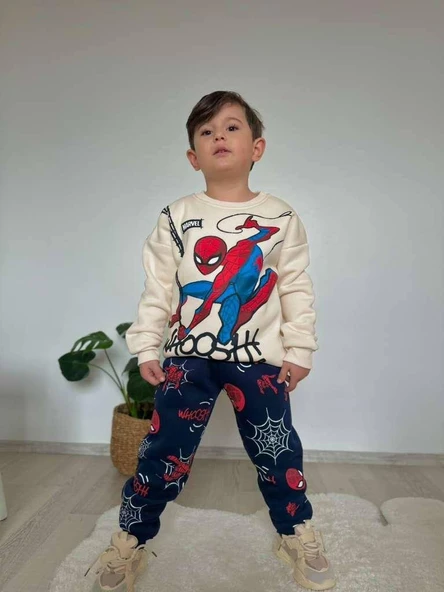 Cg Kids Örümcek Adam 3 iplik Şardonlu Kumaş Erkek Çocuk Alt Üst Takım Süper Kalite - 2
