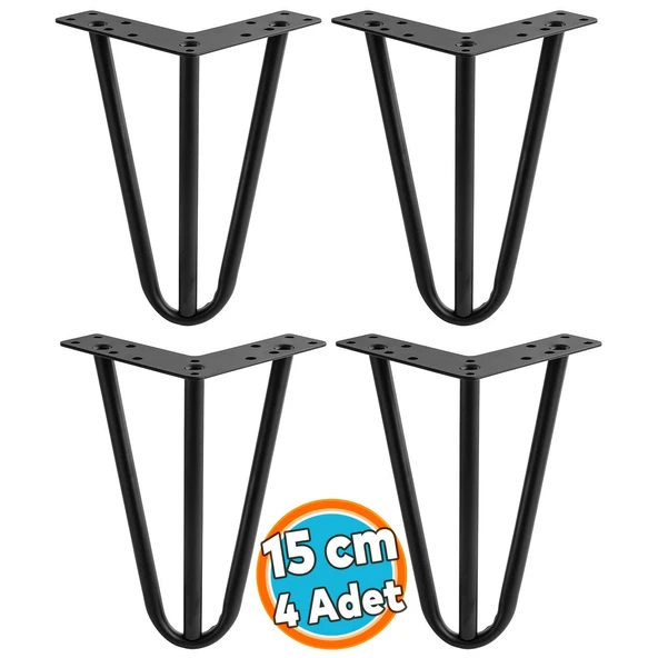 Mobilya Ayağı Üçgen Modern Tasarım Koltuk Sehpa Masa TV Ünitesi Uyumlu 15 cm Siyah Metal 4 Adet ürün görseli
