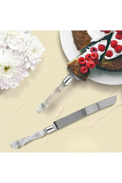 Mucit Home Kristal Saplı Pasta Servis Seti Spatula Bıçak Ikili Set ürün görseli