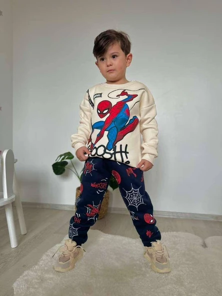 Cg Kids Örümcek Adam 3 iplik Şardonlu Kumaş Erkek Çocuk Alt Üst Takım Süper Kalite - 3