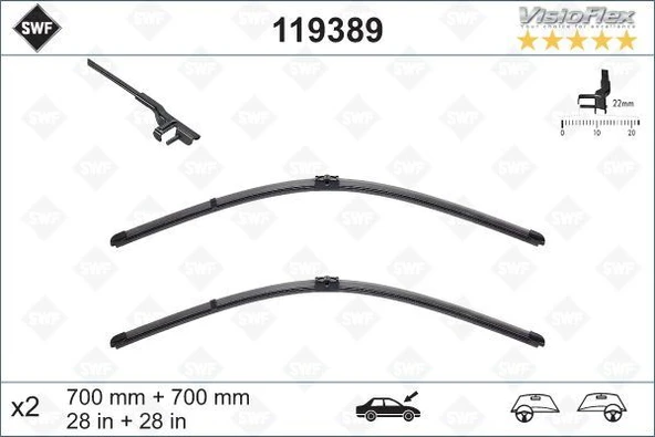 VALEO 119389 SILECEK SUPURGESI TAKIMI 700mm / 700mm MERCEDES W220 W221 . CITROEN C6 . PEUGEOT 407 SWF A2218201300-6426SY ürün görseli 1