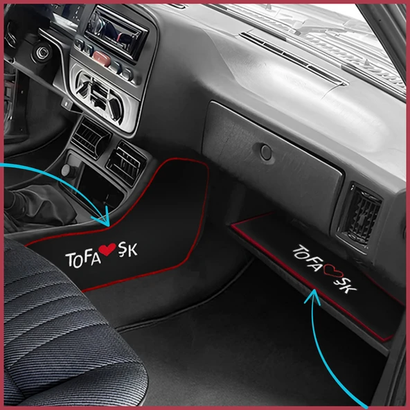 Tofaş Şahin Doğan Kartal Uyumlu Siyah Vites Orta Konsol Yan Koruma Halısı & Torpido Alt Sehpa Halısı ürün görseli