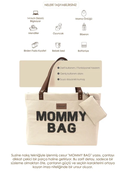 Panama Bag,Anne Bebek Bakım Çantası,Mommy Bag,Cüzdan Hediyeli, XL Büyük Boy, Essential Edit Serisi, Bej - 4