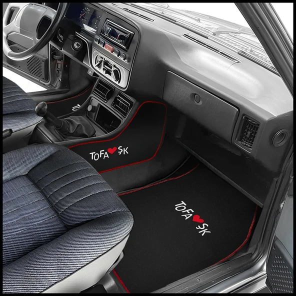 Tofaş Şahin Doğan Kartal Siyah Vites Orta Konsol Yan Kaplama Halısı & Oto Halı Paspas Seti - Nakışlı - Resim 3