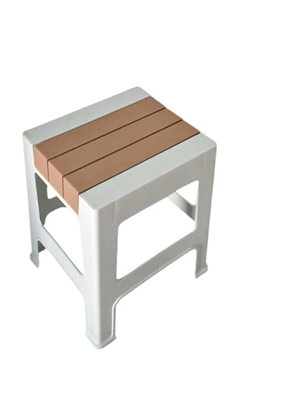 Çelik Ayna Zilkale Büyük Boy Çok Amaçlı Dayanıklı Tabure Beyaz+Kahve-252 - Resim 4