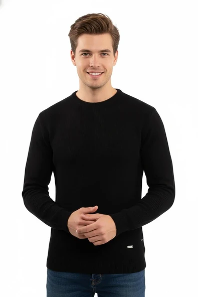 Erkek Sıfır Yaka Kazak Petek Örgü Klasik Kalıp 5243C BGL-ST04859 - Resim 3