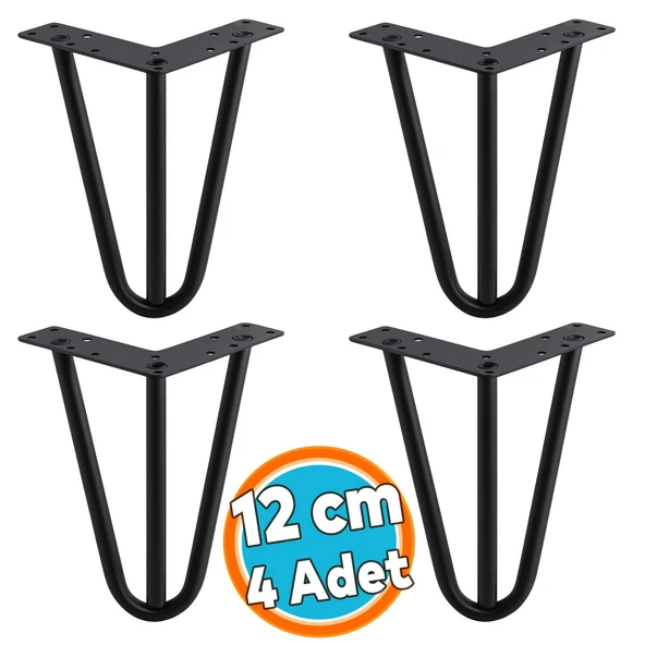 (4 Adet) Mobilya Ayağı Üçgen Modern Tasarım Koltuk Sehpa Masa TV Ünitesi Uyumlu 12 cm Siyah Metal ürün görseli