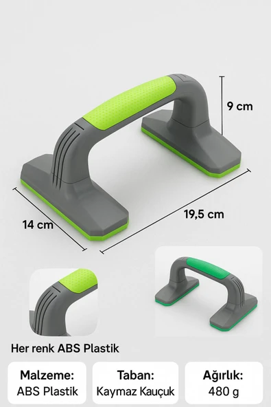 Kaymaz Tabanlı Push-Up Standı – Ev ve Salon Kullanımına Uygun Güçlü Destek Aparatı Yeşil - Resim 5