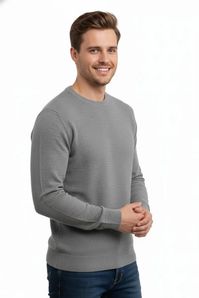 Erkek Sıfır Yaka Kazak Petek Örgü Klasik Kalıp 5243C BGL-ST04859 - Resim 10