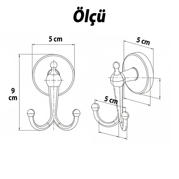 Dolce Mat Siyah İkili Askılık Vidalı Paslanmaz Metal Duvar Askısı Banyo ve Mutfak İçin - Resim 3