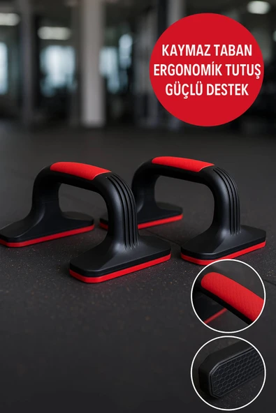 Kaymaz Tabanlı Push-Up Standı – Ev ve Salon Kullanımına Uygun Güçlü Destek Aparatı Kırmızı ürün görseli