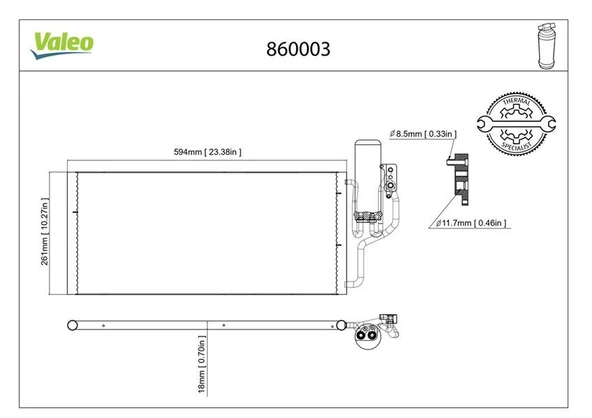 VALEO 860003 KLİMA RADYATÖRÜ KONDENSERİ KURUTUCU İLE COMBO-CORSA C 1.3CDTI-1.7CDTI 03> 548x261x16 93177423-1850093-13106020 ürün görseli 1