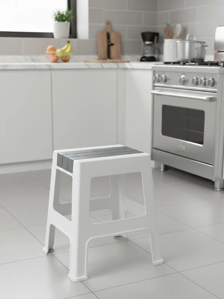 Çelik Ayna Zilkale Büyük Boy Çok Amaçlı Dayanıklı Tabure Beyaz+Gri-252 - Resim 4