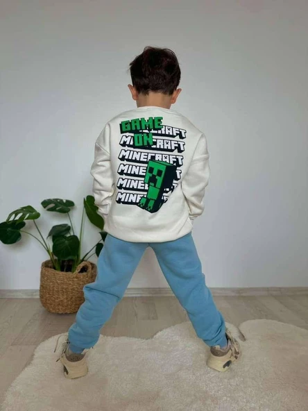 Cg Kids Minecraft Erkek Çocuk 3 İplik Şardonlu Alt Üst Takım Süper Kalite Kumaş Sırt Baskı Detay - 2
