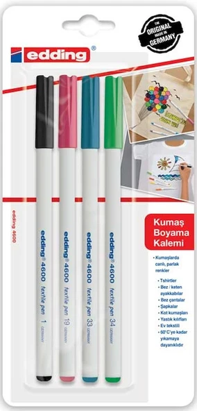 EDDING T-SHIRT KALEMİ E-4600 4 LÜ PASTEL RENKLER ürün görseli