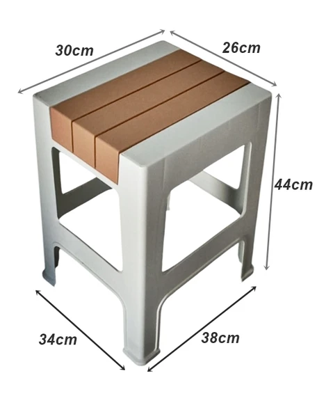 Çelik Ayna Zilkale Büyük Boy Çok Amaçlı Dayanıklı Tabure Beyaz+Kahve-252 - Resim 2