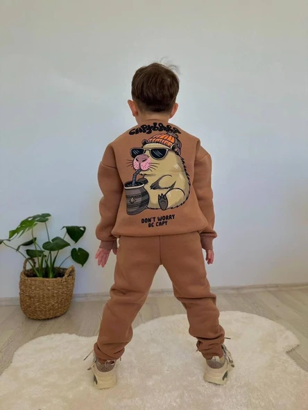 Cg Kids Capybara Erkek Çocuk 3 iplik Şardon Kumaş Alt Üst Takım Süper Kalite Sırt Baskı Detaylı - 3