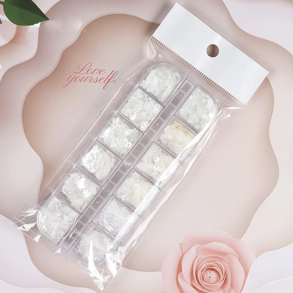 Parlak Beyaz Tırnak Süsleme Folyo Pulları Karışık Dizayn Kelebek Kalp Harfler Yıldızlar Nail Art - Resim 6