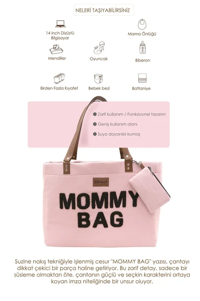 Panama Bag,Anne Bebek Bakım Çantası,Mommy Bag,Cüzdan Hediyeli, XL Büyük Boy, Essential Edit Serisi, Pudra - 6