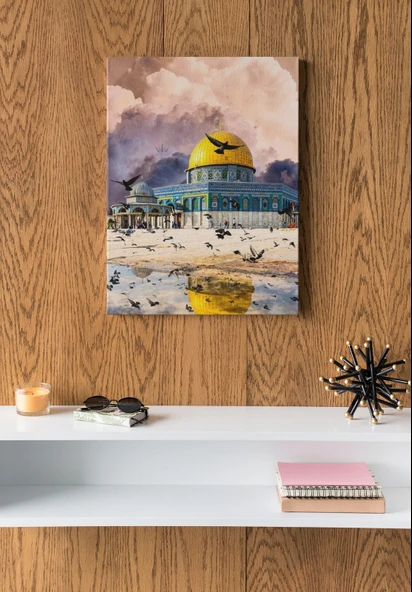 Filistin Tablosu - Dini Tablolar ve İslami Tablo Kuşlu Kudüs Manzarası - 2