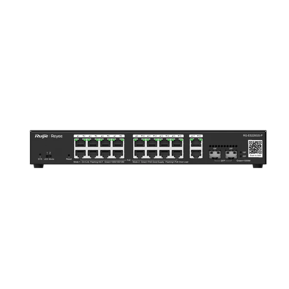 RUİJİE REYEE - RG-ES220GS-P 20 Portlu, 10/100/1000 Gigabit,Yönetilebilir Switch, 2 SFP, 2 Gigabit RJ45 Uplink, 16 Port PoE+ (250W) ürün görseli