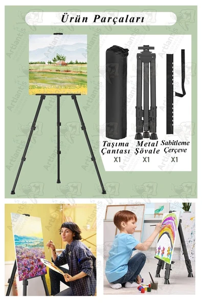 Metal Şövale 1 Adet Siyah Teleskopik Ayaklı Çantalı Resim Şövale Portatif Ayarlanabilir Tripod Üç Ayaklı Alümünyum - 4