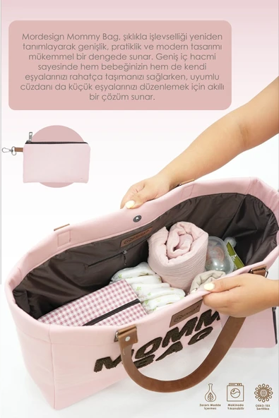 Panama Bag,Anne Bebek Bakım Çantası,Mommy Bag,Cüzdan Hediyeli, XL Büyük Boy, Essential Edit Serisi, Pudra - 7