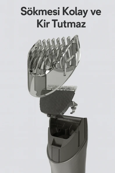 PHT048 Şarjlı Ayarlanabilir Başlıklı  Su Geçirmez Saç Sakal Tıraş Makinesi - 5