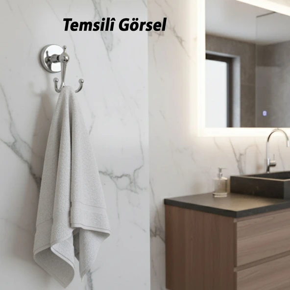 Dolce Krom Gümüş İkili Askılık Vidalı Paslanmaz Metal Duvar Askısı Banyo Wc Mutfak İçin Dayanıklı - Resim 6
