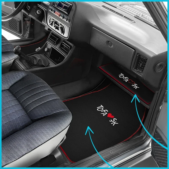 Tofaş Şahin Doğan Kartal Nakışlı Siyah Renk Oto Halı Paspas & Tofaş Siyah Torpido Alt Kaplama Örtüsü - Resim 2