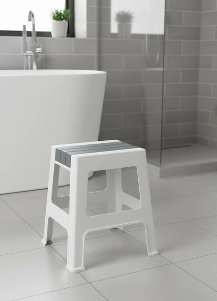 Çelik Ayna Zilkale Büyük Boy Çok Amaçlı Dayanıklı Tabure Beyaz+Gri-252 - Resim 3