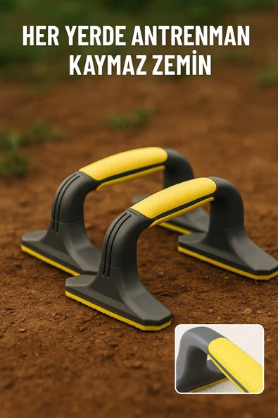 Kaymaz Tabanlı Push-Up Standı – Ev ve Salon Kullanımına Uygun Güçlü Destek Aparatı Sarı - Resim 7