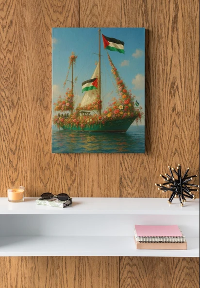 Filistin Tablosu - Dini Tablolar ve İslami Tablo Sumud Filosu ve Çiçekler - 2