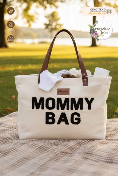 Panama Bag,Anne Bebek Bakım Çantası,Mommy Bag,Cüzdan Hediyeli, XL Büyük Boy, Essential Edit Serisi, Bej