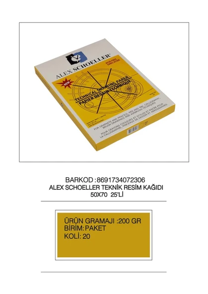 ALEX TEKNİK RESİM KAĞIDI 50x70 200 GR DAMGALI 25 Lİ 200.501[sub_name2] ürün görseli