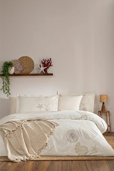 Özdilek Corallino Bej Çift Kişilik %100 Pamuk Nevresim Takımı