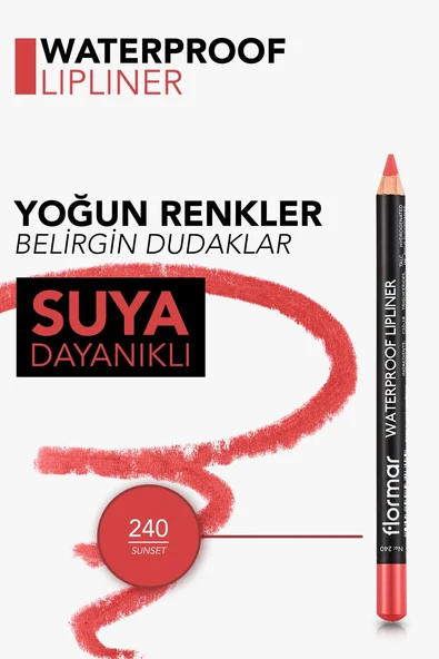 Flormar Yüksek Pigmentli & Mat Bitişli Suya Dayanıklı Dudak Kalemi 240 SUNSET - Resim 3