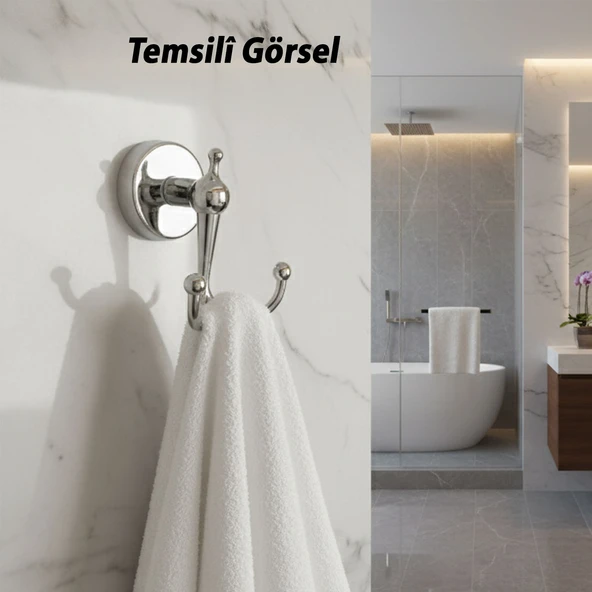 Dolce Krom Gümüş İkili Askılık Vidalı Paslanmaz Metal Duvar Askısı Banyo Wc Mutfak İçin Dayanıklı - Resim 5
