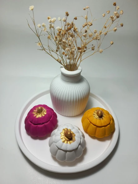 Tabaklı 3'lü Mini Balkabağı Vazo Dekoratif Set Random Dekor - Resim 3