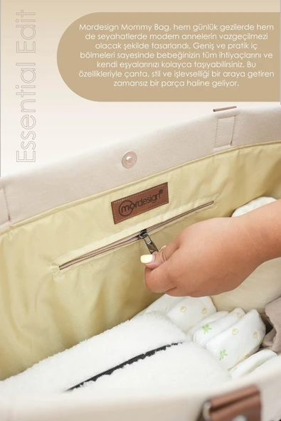 Panama Bag,Anne Bebek Bakım Çantası,Mommy Bag,Cüzdan Hediyeli, XL Büyük Boy, Essential Edit Serisi, Bej - 6