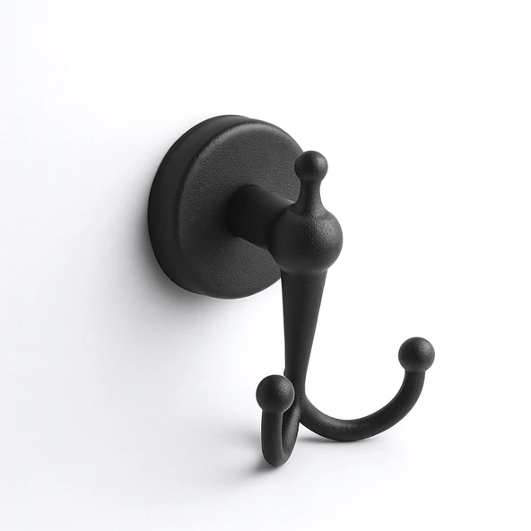 Dolce Mat Siyah İkili Askılık Vidalı Paslanmaz Metal Duvar Askısı Banyo ve Mutfak İçin ürün görseli