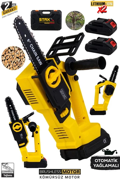 Staxx STK4022 40VF Kömürsüz Motorlu Çelik Şanzımanlı X2 Akülü Otomatik Yağlamalı Dal Budama Testere - Resim 2