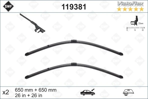 VALEO 119381 SILECEK SUPURGESI TAKIMI 650mm / 650mm MERCEDES C219 W211 S211 . PORSCHE CAYENNE . VW TOUAREG SWF A2118201345-7L0998002 ürün görseli 1