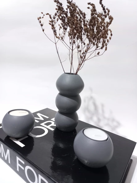 BALON VAZO İKİLİ MUMLUK SET RANDOM DEKOR - Resim 3