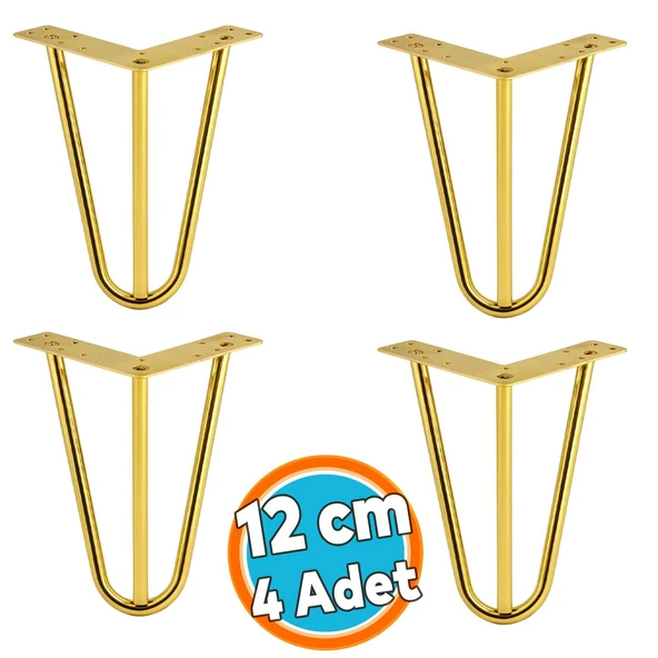 Mobilya Ayağı Üçgen Modern Tasarım Koltuk Sehpa Masa TV Ünitesi Uyumlu 12 cm Gold Altın Metal 4 Adet ürün görseli