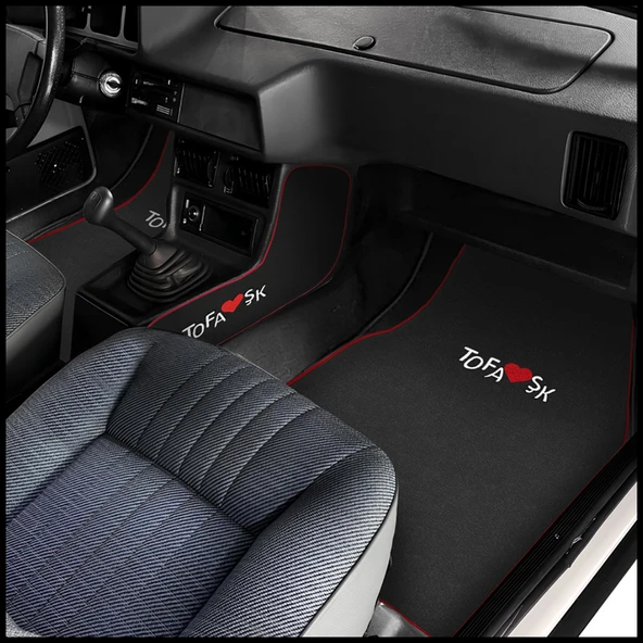 Tofaş Şahin Doğan Kartal Siyah Vites Orta Konsol Yan Kaplama Halısı & Oto Halı Paspas Seti - Nakışlı - Resim 2