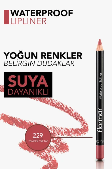 Flormar Yüksek Pigmentli & Mat Bitişli Suya Dayanıklı Dudak Kalemi 229 TENDER CREAM - Resim 4